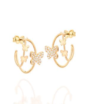 GOLD PLATED BUTTERFLY HUGGIE EARRINGS WITH ZIRCONIAS