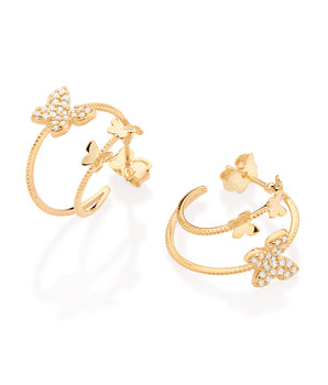 GOLD PLATED BUTTERFLY HUGGIE EARRINGS WITH ZIRCONIAS