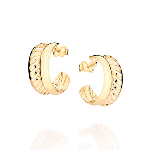 HOLLOW HALF HOOP EARRINGS GOLD PLATED
