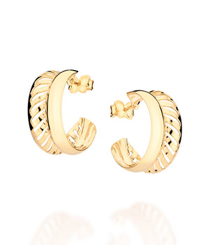HOLLOW HALF HOOP EARRINGS GOLD PLATED
