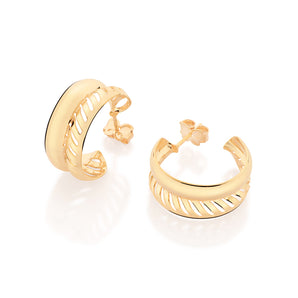 HOLLOW HALF HOOP EARRINGS GOLD PLATED