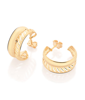 HOLLOW HALF HOOP EARRINGS GOLD PLATED