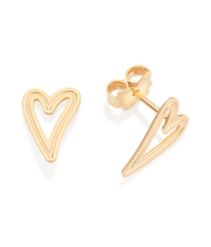 GOLD HOLLOW HEART STUD EARRINGS