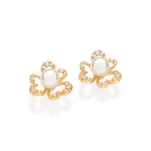 GOLD PLATED EARRING WITH PEARL AND ZIRCONIA