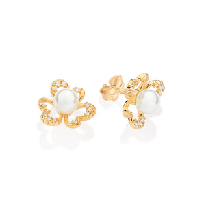 GOLD PLATED EARRING WITH PEARL AND ZIRCONIA