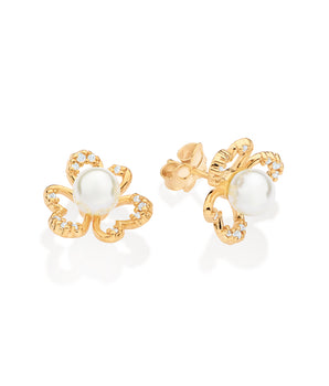 GOLD PLATED EARRING WITH PEARL AND ZIRCONIA