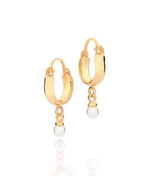 GOLD HORSE SHOE PEARL HUGGIE EARRINGS