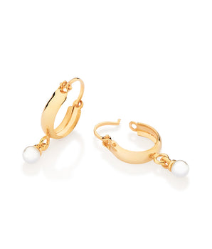GOLD HORSE SHOE PEARL HUGGIE EARRINGS