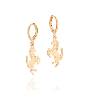 GOLD HORSE HUGGIE EARRINGS