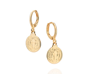 GOLD SAINT BENEDICT HUGGIE EARRINGS