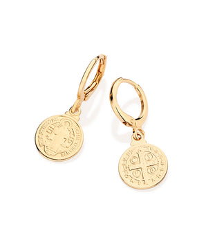 GOLD SAINT BENEDICT HUGGIE EARRINGS