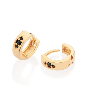 GOLD MEN'S ONYX HUGGIE EARRINGS