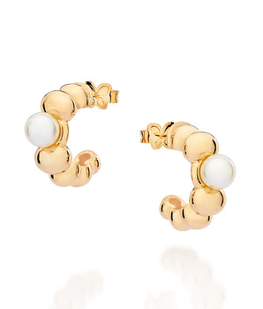 GOLD PEARLED WAY HOOP EARRINGS