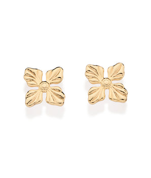GOLD FOUR PETALS FLOWER STUD EARRINGS