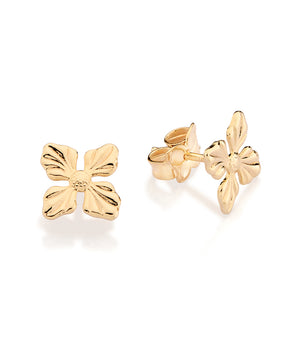 GOLD FOUR PETALS FLOWER STUD EARRINGS