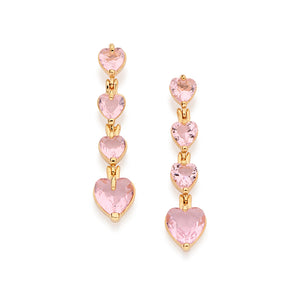 GOLD PINK HEARTS PENDULUM EARRINGS