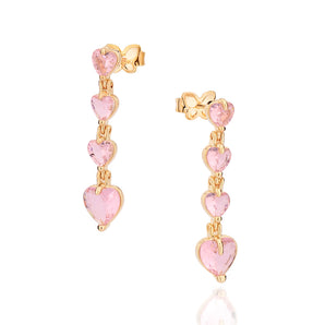 GOLD PINK HEARTS PENDULUM EARRINGS