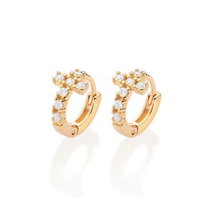 GOLD PLATED CROSS HUGGIE HOOP EARRINGS WITH ZIRCONIA