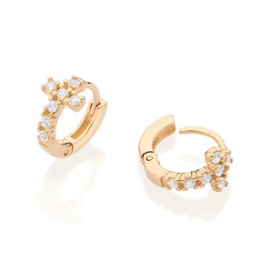 GOLD PLATED CROSS HUGGIE HOOP EARRINGS WITH ZIRCONIA