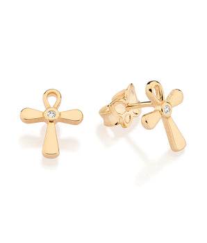 GOLD CROSS STUD EARRINGS