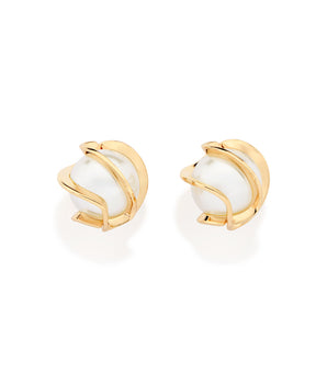 GOLD WRAPPED PEARL STUD EARRINGS