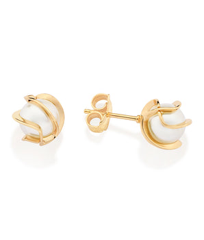 GOLD WRAPPED PEARL STUD EARRINGS