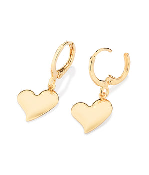 GOLD DANGLY HEART HUGGIE EARRINGS