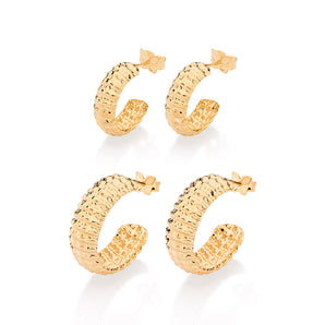 18K GOLD PLATED TEXTURED HALF HOOP EARRING KIT