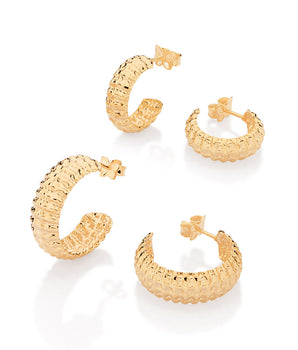 18K GOLD PLATED TEXTURED HALF HOOP EARRING KIT