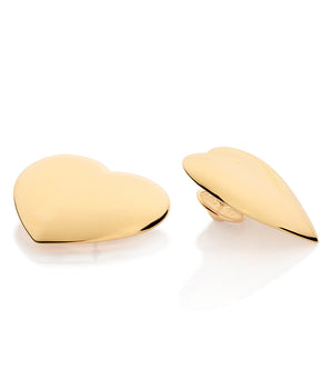 GOLD PADDED HEART BUTTON EARRINGS