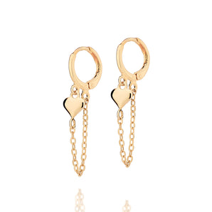 GOLD CHAINED HEART HUGGIE EARRINGS
