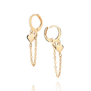 GOLD CHAINED HEART HUGGIE EARRINGS