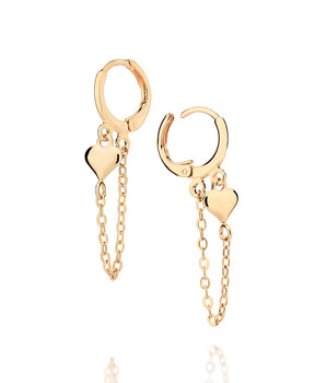 GOLD CHAINED HEART HUGGIE EARRINGS