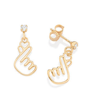 GOLD KOREAN HEART DANGLY EARRINGS
