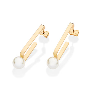 GOLD PEARL OF TIME SQUARE HOOP EARRINGS