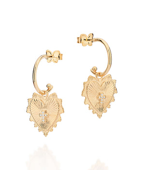 GOLD FAITHFUL HEART HUGGIE EARRINGS