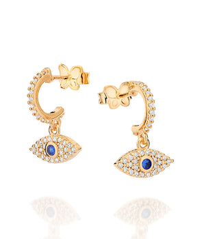 GOLD GREEK EYE HUGGIE EARRINGS