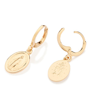 GOLD OUR LADY OF GRACE HUGGIE EARRINGS