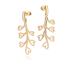 GOLD BLOOMING HEARTS PENDULUM EARRINGS