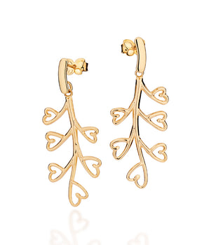 GOLD BLOOMING HEARTS PENDULUM EARRINGS