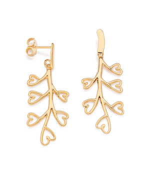 GOLD BLOOMING HEARTS PENDULUM EARRINGS