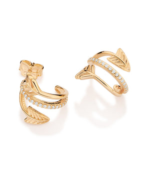 GOLD CUPIDS ARROW HUGGIE EARRINGS