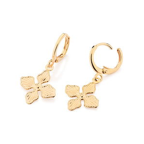 GOLD TWIN BLOOM HUGGIE EARRINGS