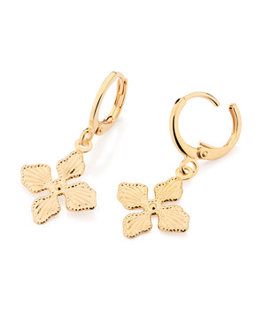 GOLD TWIN BLOOM HUGGIE EARRINGS