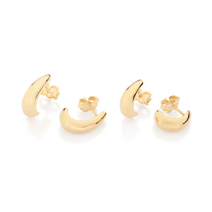 GOLD HALF MOON HUGGIE EARRINGS SET