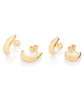 GOLD HALF MOON HUGGIE EARRINGS SET