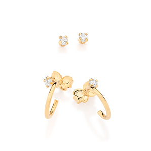 GOLD PLATED HALF HOOP SOLITAIRE ZIRCONIA EARRING SET