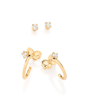 GOLD PLATED HALF HOOP SOLITAIRE ZIRCONIA EARRING SET