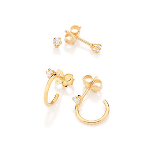 GOLD PLATED HALF HOOP SOLITAIRE ZIRCONIA EARRING SET