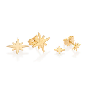 GOLD NORTH STAR STUD EARRINGS SET